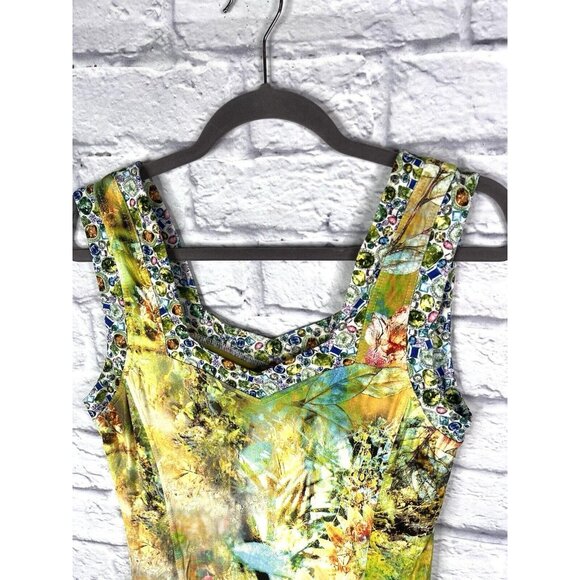 EVA & CLAUDI Women's Yellow Floral Sleeveless Jersey Dress Medium - Picture 2 of 6